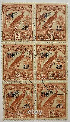 1931-32 NEW GUINEA 2d STAMPS AIRMAIL BLOCK OF SIX BIRDS OF PARADISE