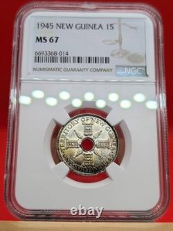 1945 George VI Shilling New Guinea NGC MS67 Colorful Toning TOP POP