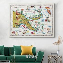 1964 Papua New Guinea Map Tribal Regions, Wildlife & Missionary Posts