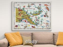 1964 Papua New Guinea Map Tribal Regions, Wildlife & Missionary Posts