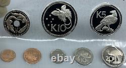 1975 PAPUA NEW GUINEA Exotic Bird Proof Set of 8 Coins 2 are Silver Kina i116658