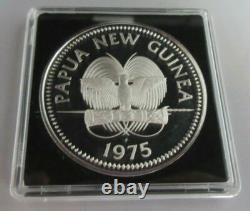 1975 PAPUA NEW GUINEA NEW GUINEA EAGLE K5 SILVER PROOF 40mm COIN CAPSULE & BOX