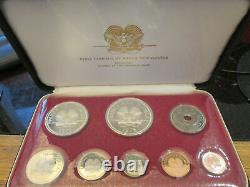 1975 PAPUA NEW GUINEA OFFICIAL PROOF COIN SET (8) with 2 SILVER COINS 1st year