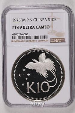 1975 PAPUA NEW GUINEA Silver 10 KINA 1.24oz Proof NGC PF 69 UC