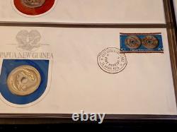 1975 Papua New Guinea Stamp Cover & Proof Coin set 8 covers & Coins Front & Back
