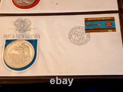 1975 Papua New Guinea Stamp Cover & Proof Coin set 8 covers & Coins Front & Back