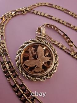 1976 Papua New Guinea Butterfly Coin Pendant & 24 18K Gold Filled Chain. 18mm