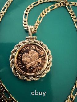 1976 Papua New Guinea Butterfly Coin Pendant & 24 18K Gold Filled Chain. 18mm