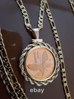 1976 Papua New Guinea Butterfly Coin Pendant & 24 18K Gold Filled Chain. 18mm
