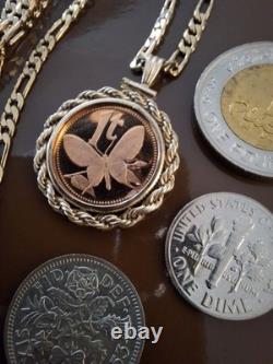 1976 Papua New Guinea Butterfly Coin Pendant & 24 18K Gold Filled Chain. 18mm