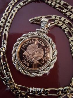 1976 Papua New Guinea Butterfly Coin Pendant & 24 18K Gold Filled Chain. 18mm