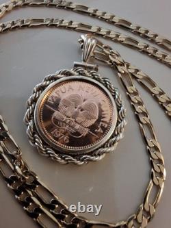 1976 Papua New Guinea Butterfly Coin Pendant & 24 18K Gold Filled Chain. 18mm