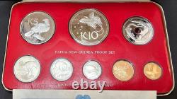 1976 Papua New Guinea Proof Coin Set 10 & 5 Kina. 925 Silver Coins 69.2g