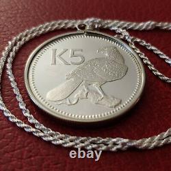 1976 Proof Silver Papua New Guinea Coin Charm & 28 Italian Sterling Rope Chain