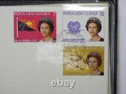 1977 Papua New Guinea Queen Elizabeth II Jubilee SILVER Coin + Stamps with COA