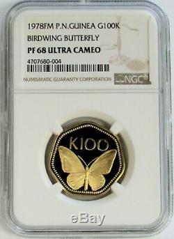 1978 Gold Papua New Guinea 100 Kina Butterfly Coin Ngc Proof 68 Ultra Cameo