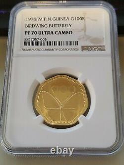 1978 Papua New Guinea 100 Kina GOLD Proof Coin Birdwing Butterfly NGC PF 70 UC