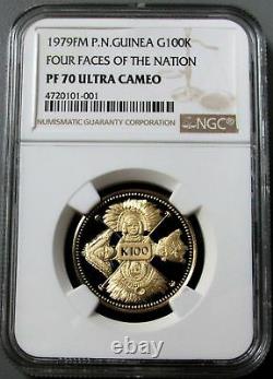 1979 Gold Papua New Guinea 100 Kina Nations 4 Faces Ngc Proof 70 Ultra Cameo