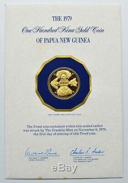 1979 PAPUA NEW GUINEA 100 KINA GOLD Proof w Original Folder&COA Low Mint 3,492