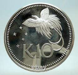 1980 PAPUA NEW GUINEA Large 4.5CM Exotic Bird Proof Silver 10 Kina Coin i76758