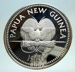 1980 PAPUA NEW GUINEA Large 4.5CM Exotic Bird Proof Silver 10 Kina Coin i76758