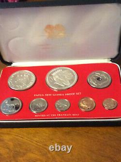 1982 Papua New Guinea 8 Coin Proof Set withBox and COA Rare Set