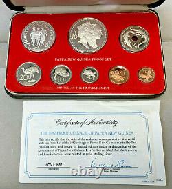 1982 Papua New Guinea 8 Coin Proof Set withBox and COA Rare Set