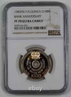 1983 Fm Papua New Guinea Bank Anniversary G100k Gold Ngc Pf 70 Pop 1/0 (055)