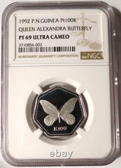 1992 Papua New Guinea Queen Alexandra Butterfly 9.57 g Platinum K100 NGC PF 69
