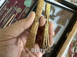 2 Antique Papua New Guinea Rat Tooth Incised = Divination Ritual, Tarsus Bones