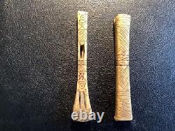 2 Antique Papua New Guinea Rat Tooth Incised = Divination Ritual, Tarsus Bones