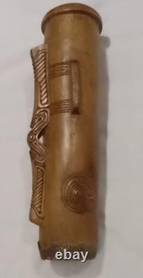 2 Vintage Antique Kundu carved wood drums from Papua New Guinea