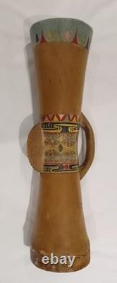 2 Vintage Antique Kundu carved wood drums from Papua New Guinea