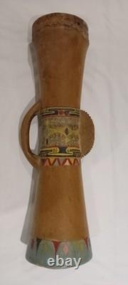 2 Vintage Antique Kundu carved wood drums from Papua New Guinea