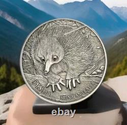 2012 Papua New Guinea 5 Kina Spiny Anteater 1 Oz. 999 Silver Coin & Diamonds