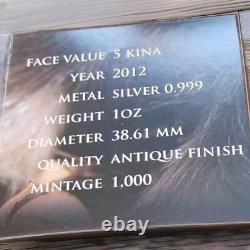 2012 Papua New Guinea 5 Kina Spiny Anteater 1 Oz. 999 Silver Coin & Diamonds