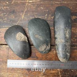 3 Good OLD Papua New Guinea Sepik River Stone Axe Adze Heads Oceanic Tribal Art