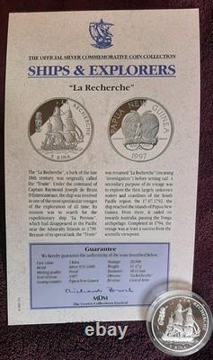 31.47g Silver Proof Coin. La Recherche 1997 Papua New Guinea 5 Kina. CoA