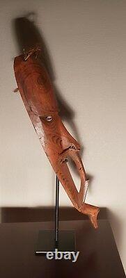 A Carved Papua New Guinea Mask Cowrie Shell Eyes, Tattoo Designs & Stand