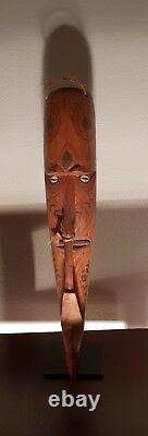 A Carved Papua New Guinea Mask Cowrie Shell Eyes, Tattoo Designs & Stand