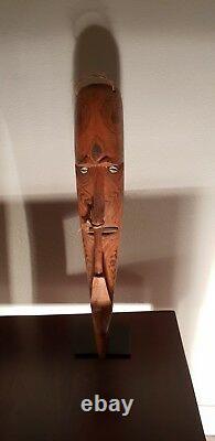 A Carved Papua New Guinea Mask Cowrie Shell Eyes, Tattoo Designs & Stand