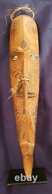 A Carved Papua New Guinea Mask Cowrie Shell Eyes, Tattoo Designs & Stand