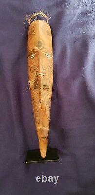 A Carved Papua New Guinea Mask Cowrie Shell Eyes, Tattoo Designs & Stand
