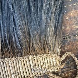 A Fine Old Papua New Guinea Woven & Cassowary Feathers Head Ornament Oceanic Art