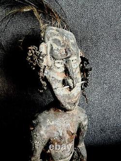 ANTIQUE Papua New Guinea Wood Carved male figure Sepik River Painted black red