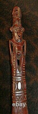 An Excellent Older PNG Rosewood Janus-Form Figural Lime Spatula 19 1/4 x 2w