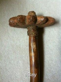 An Oceanic Papua New Guinea Asmat Stone Head War Club, 71cm Long