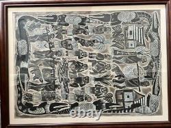 Ancient PNG bark painting Sepik Papua New Guinea Tribal hand painting. By Grace