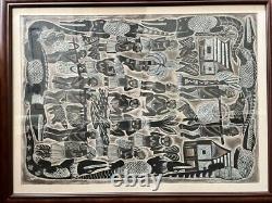 Ancient PNG bark painting Sepik Papua New Guinea Tribal hand painting. By Grace