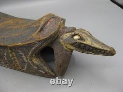 AntIque PNG Papua New Guinea Crocodile Headrest Carved Wood Carving Sepik Tiki